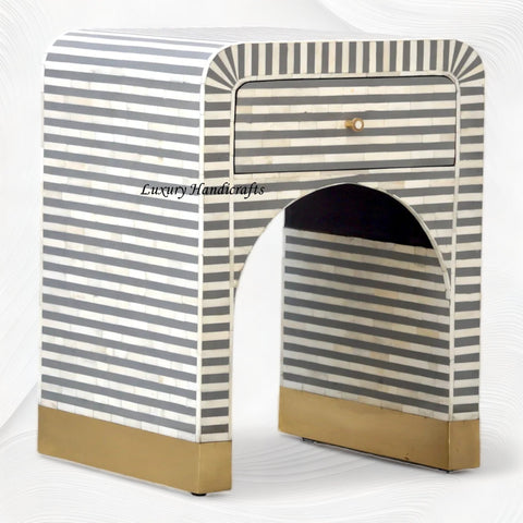 Sadie Bone Inlay Stripe Bedside Grey