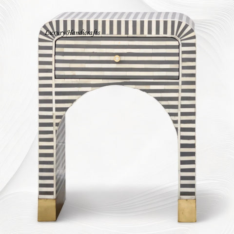 Sadie Bone Inlay Stripe Bedside Grey