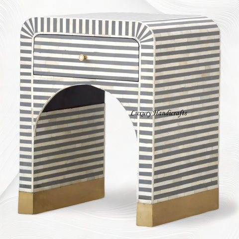Sadie Bone Inlay Stripe Bedside Grey