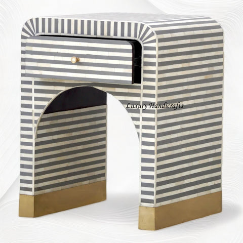 Sadie Bone Inlay Stripe Bedside Grey