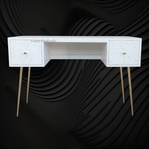 Scroll Vine Bone Inlay Desk White