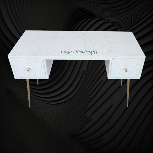Scroll Vine Bone Inlay Desk White
