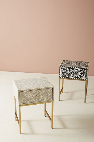 Scroll Vine Bone Inlay Nightstand Grey