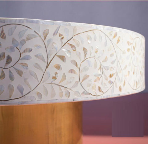 Scroll Vine Mother of Pearl Inlay Coffee Table White