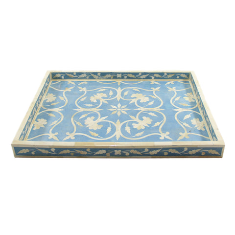 Bone Inlay Flower Tray Sky Blue