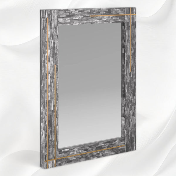 Stella Colored Bone and Brass Inlay Mirror Grey