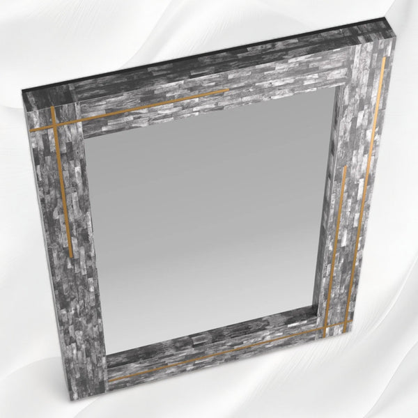 Stella Colored Bone and Brass Inlay Mirror Grey
