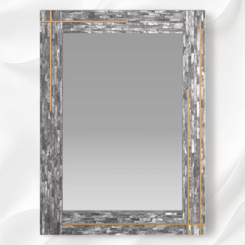 Stella Colored Bone and Brass Inlay Mirror Grey