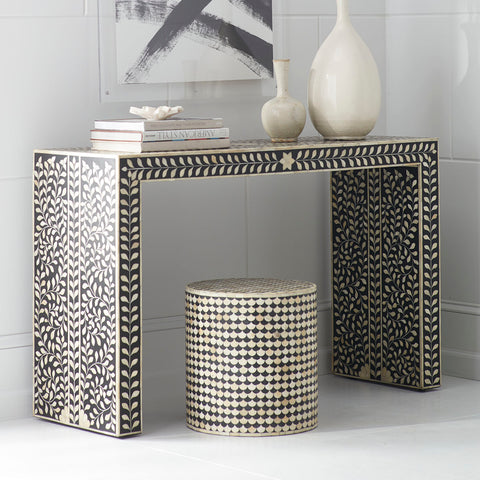 Bone Inlay Floral Console Table Black