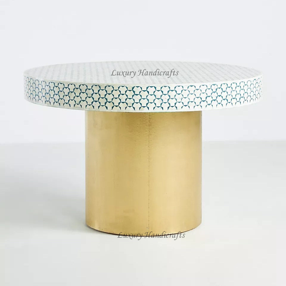Targua Bone Inlay Round Dining Table Teal Green