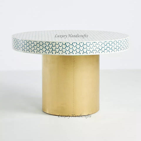 Targua Bone Inlay Round Dining Table Teal Green