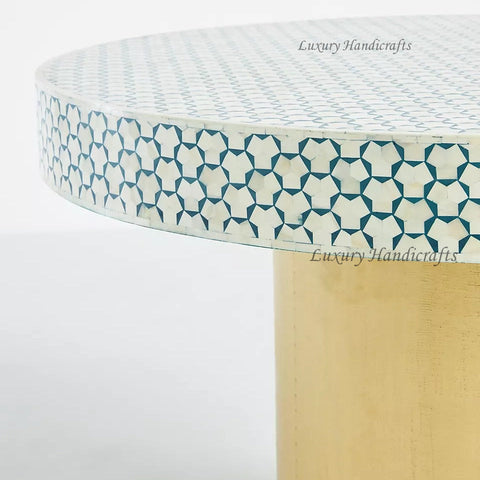 Targua Bone Inlay Round Dining Table Teal Green