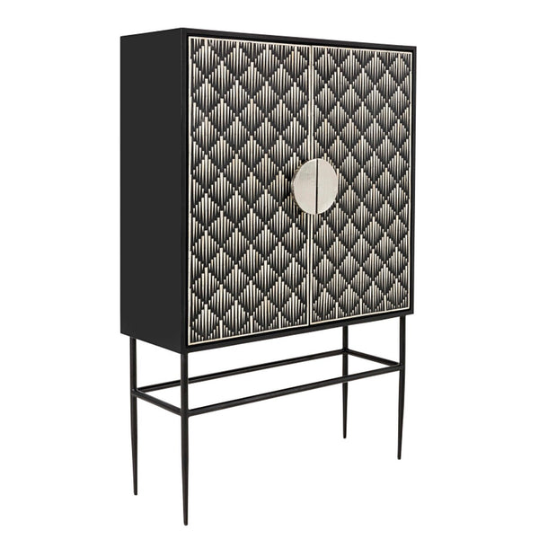 Tasma Arrow Bone Inlay Bar Cabinet Black