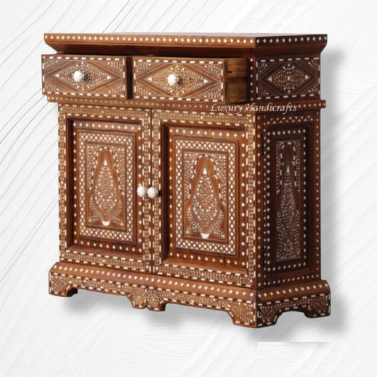 Teak Wood Bone Inlaid Cabinet