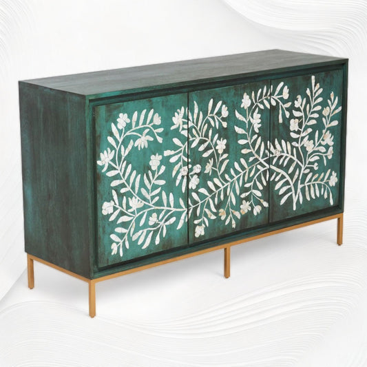 Toria Bone Inlay Credenza Dark Green