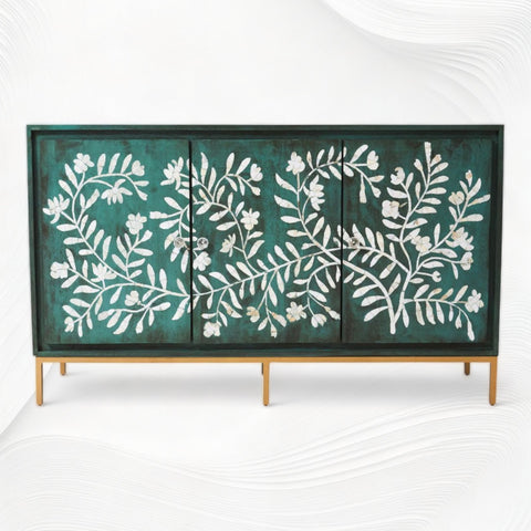 Toria Bone Inlay Credenza Dark Green