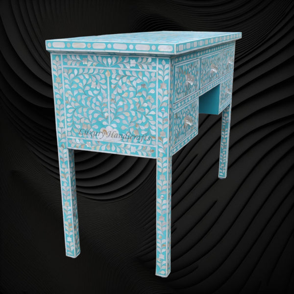 Turquoise Mother Of Pearl Inlay 5 Drawer Desk