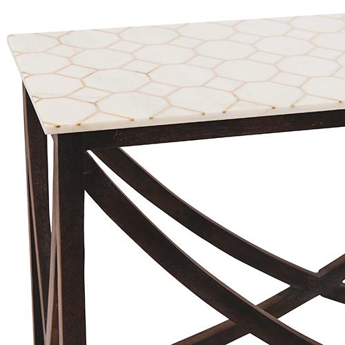 White Marble And Honeycomb Brass Inlay Console