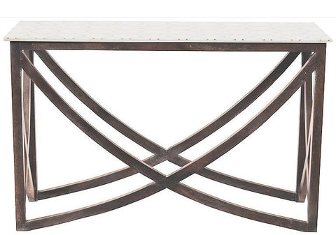 White Marble And Honeycomb Brass Inlay Console
