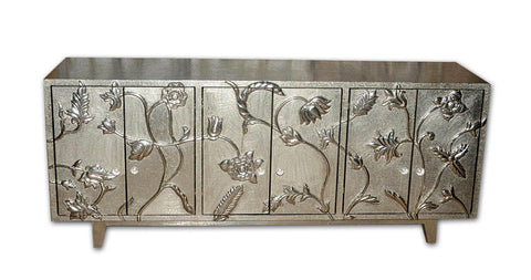 White Metal Flower Carved Buffet