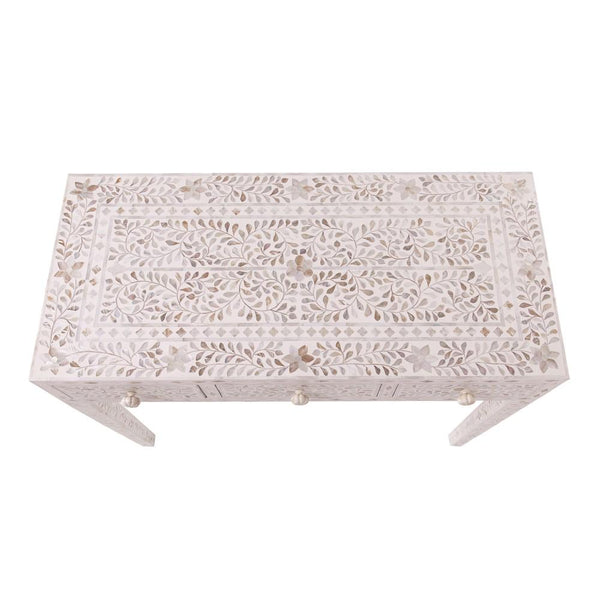 Floral Mother of Pearl Console Table 3 Drawers White