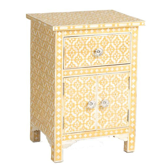 Yellow Bone Inlay Arctic Bedside 1 Drawer 2 Door Nightstand