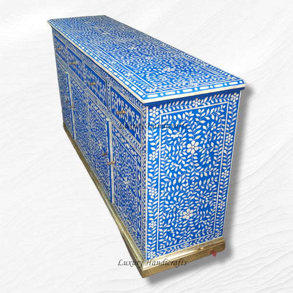 Arabic Floral Bone Inlay Buffet Blue