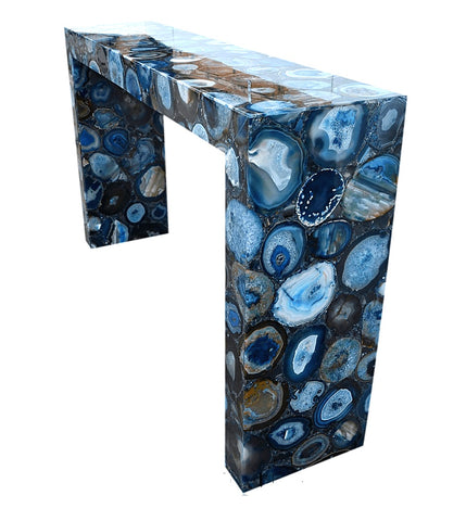 Blue Agate Gemstone Geode Console Table