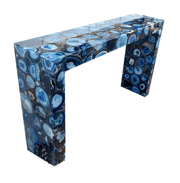 Blue Agate Gemstone Geode Console Table