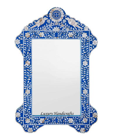 Blue Mother Of Pearl Inlaid Parrot Mirror