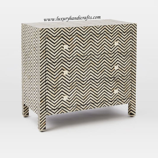 Bone Inlaid 3 Drawer Dresser Chevron Black