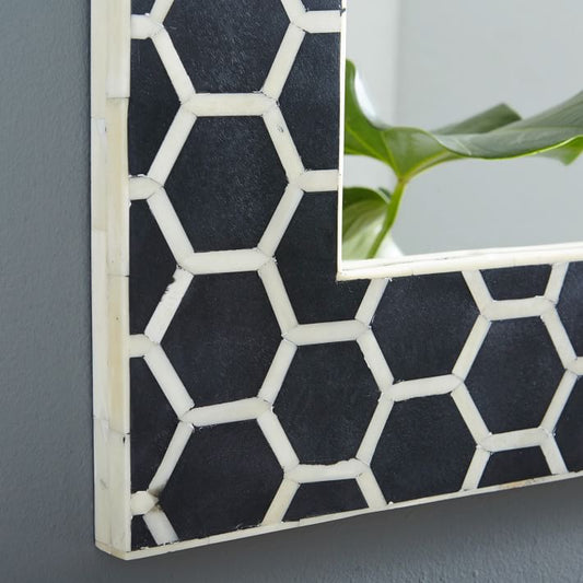 Bone Inlay Honeycomb Floor Mirror Black