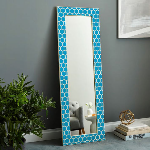 Bone Inlay Honeycomb Floor Mirror Turquoise