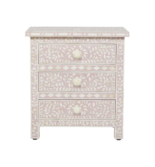 Bone Inlay Floral 3 Drawer Bedside Blush Pink
