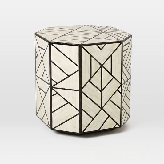 Bone Inlay Side Table Full Geometric Black