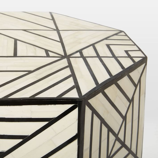 Bone Inlay Side Table Full Geometric Black