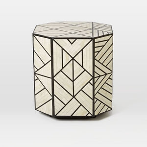 Bone Inlay Side Table Full Geometric Black