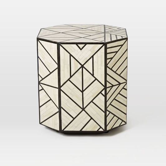 Bone Inlay Side Table Full Geometric Black