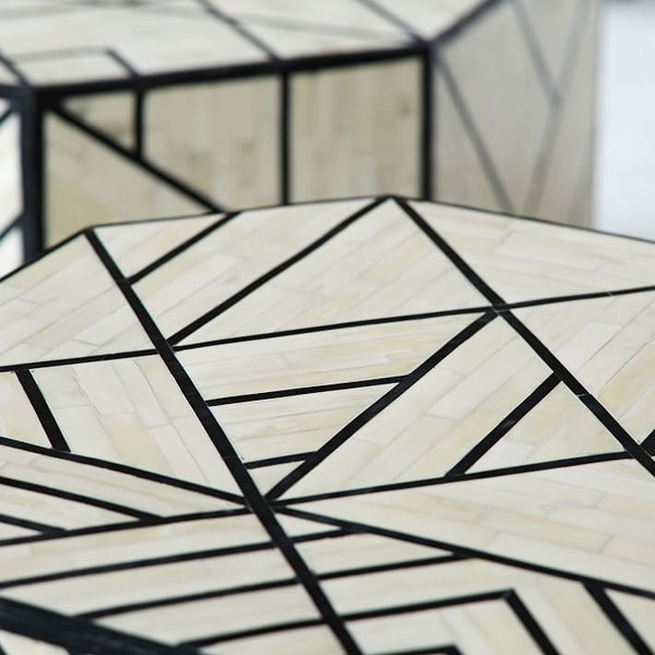 Bone Inlay Side Table Full Geometric Black