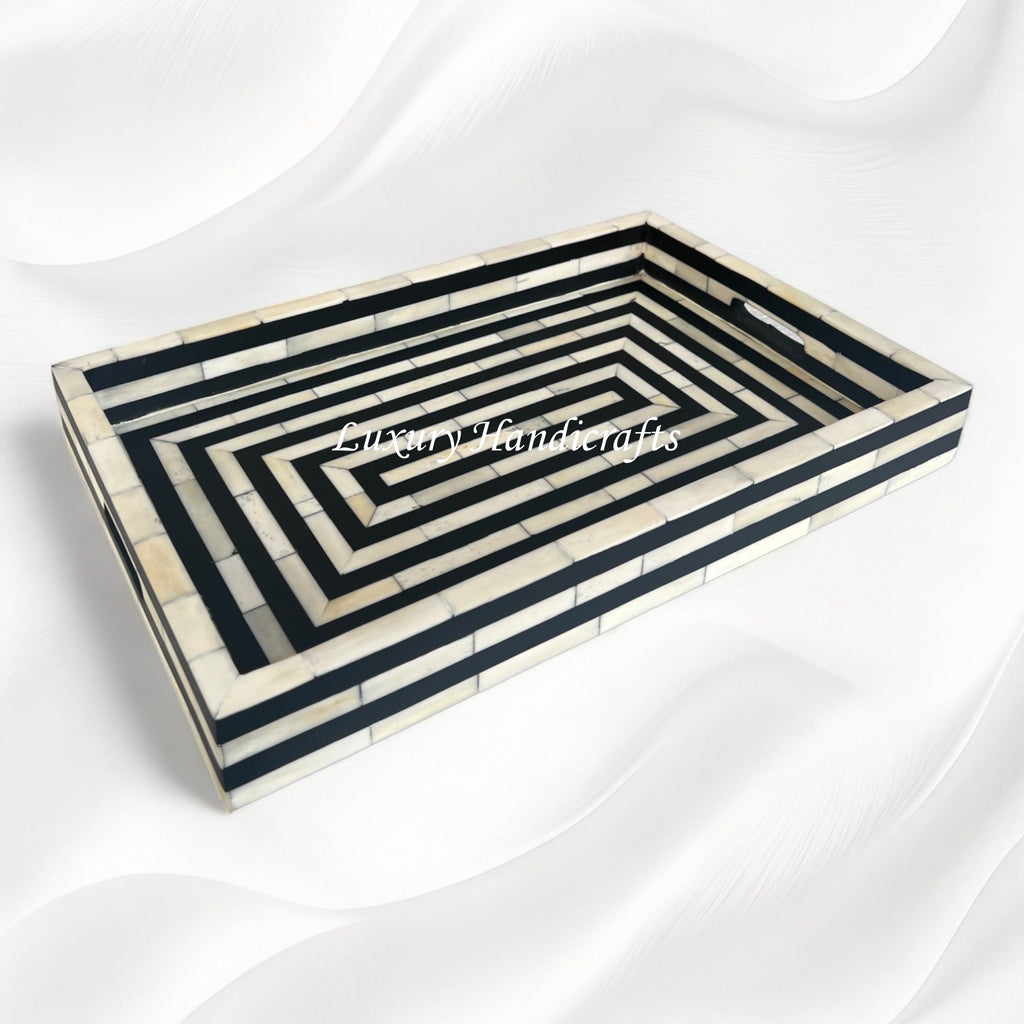Stripe Bone Inlay Tray Black – Luxury Handicrafts