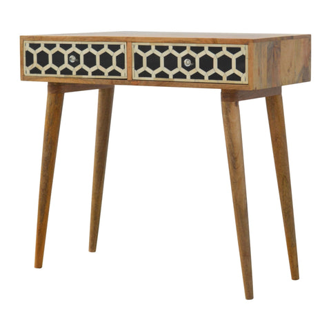 Bone Inlay 2 Drawers Honeycomb Design Console Table in Black