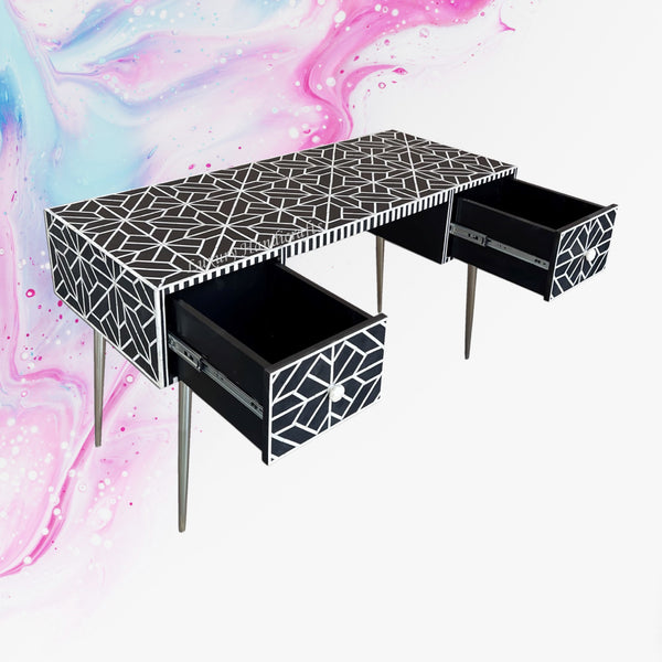 FUSION Bold Geometric Bone Inlay Desk Black