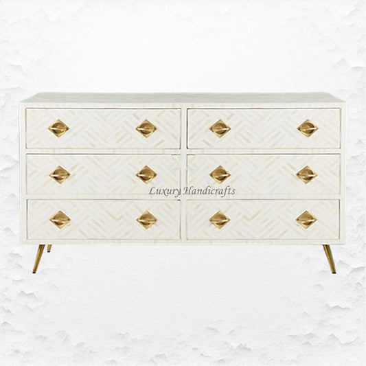 Bone Inlay Optical Chest 6 Drawers White