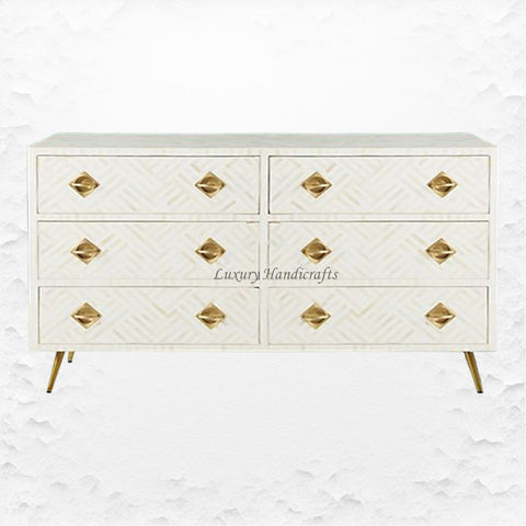 Bone Inlay Optical Chest 6 Drawers White