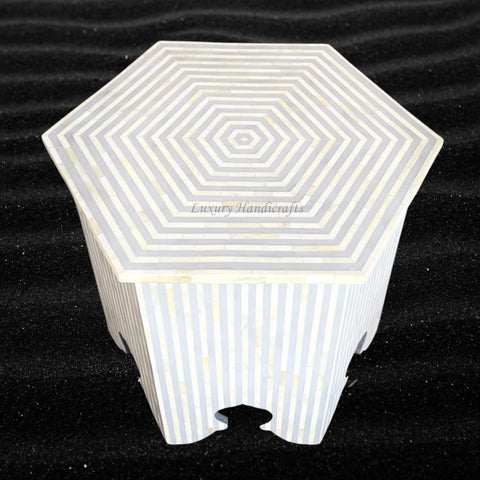 FUSION Bone Inlay Hexagonal Side Table Grey