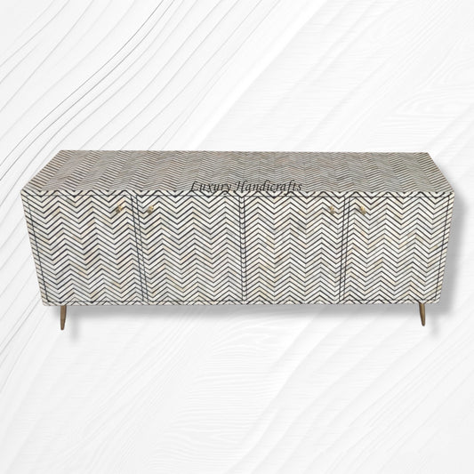 Chevron Bone Inlay Media Console Black