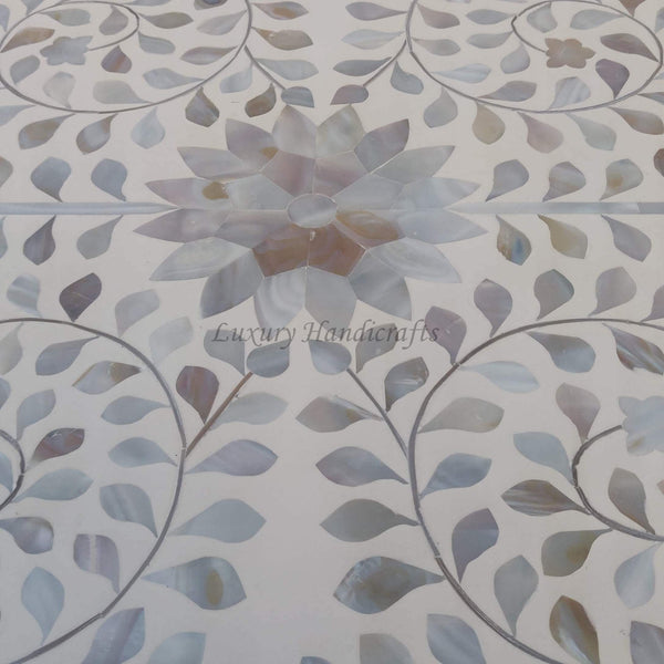 Curved Mother of Pearl Inlay Desk Floral Beige