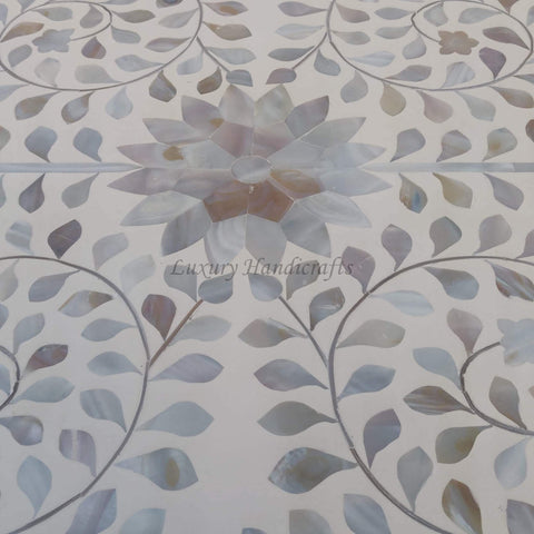 Curved Mother of Pearl Inlay Desk Floral Beige