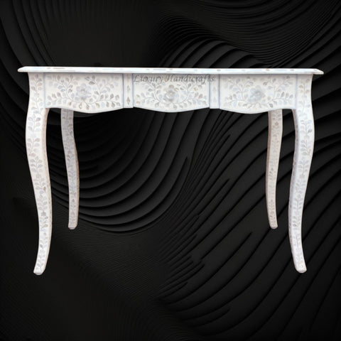 Curved Mother of Pearl Inlay Desk Floral Beige