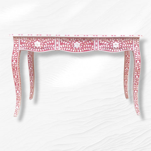 Curved Mother of Pearl Inlay Desk Floral Burgundy